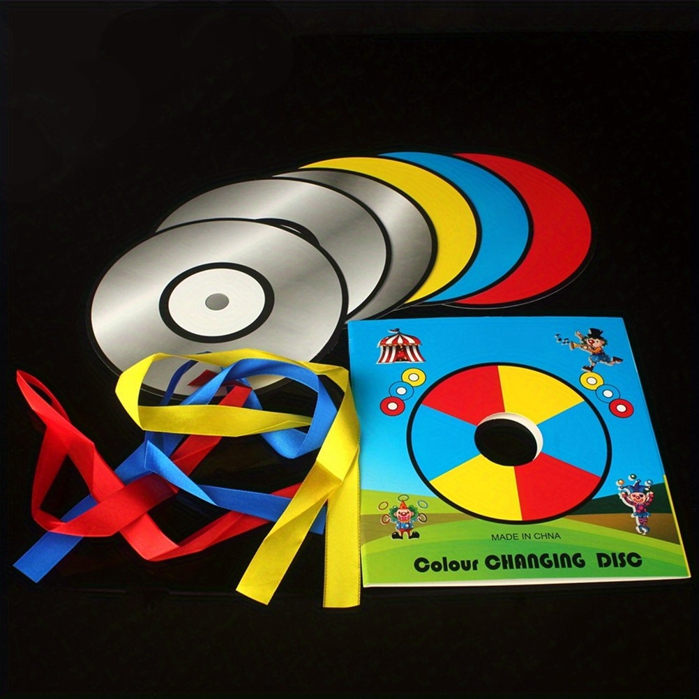 

10-piece Magic Color Changing Ribbon Set With 6 Discs, Red Yellow Blue - Perfect For Family Parties & Performances
