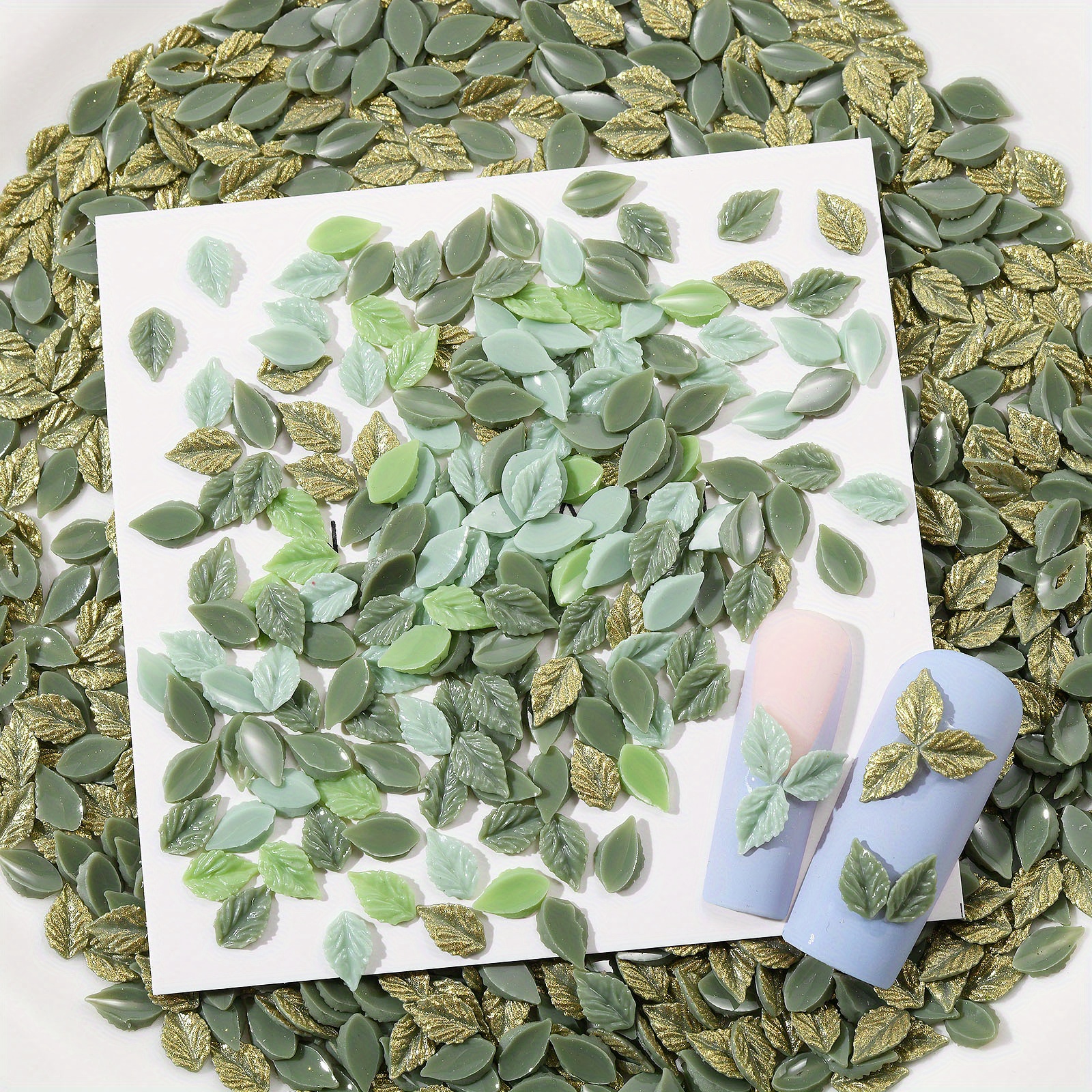 

100/200pcs, Spring Leaf Nail Art Charms, Trendy 3d Green Resin Foliage Manicure Decorations, Diy Nail Accessories For Salon & Home Use