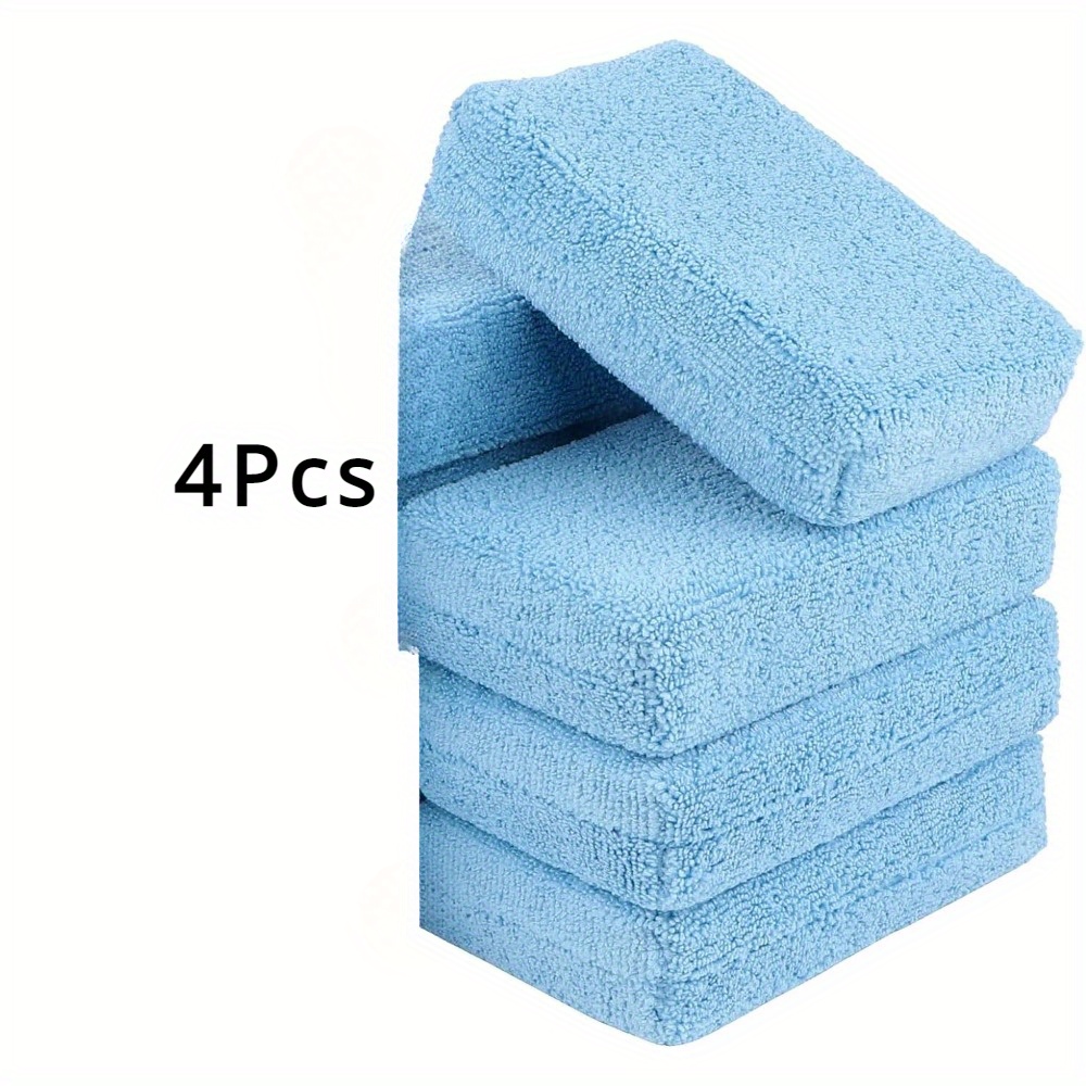 Image of 4pcs Microfiber Applicator Pads, Car Wash Sponge, Premium Microfiber Sponge And Cleaning Pads, Perfect For Effortless Wax, Sealant, And Conditioner Application