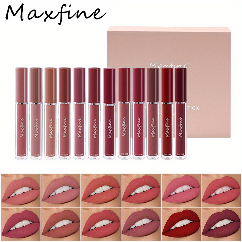 

12-pc Matte Liquid Lipstick Set, Long-lasting & Non-stick Cup, Non-fading Lip Glaze, Assorted Shades, Waterproof Lip Makeup Gift Box, Ideal Gifts For Women