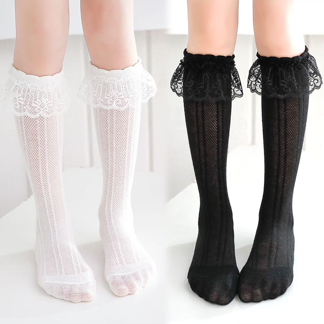 

A Pair Of Girl's Ultra Thin & Mesh Lace Princess Style Knee High Socks, Preppy Style Comfy Breathable Casual Soft & Elastic Leggings, Spring & Summer