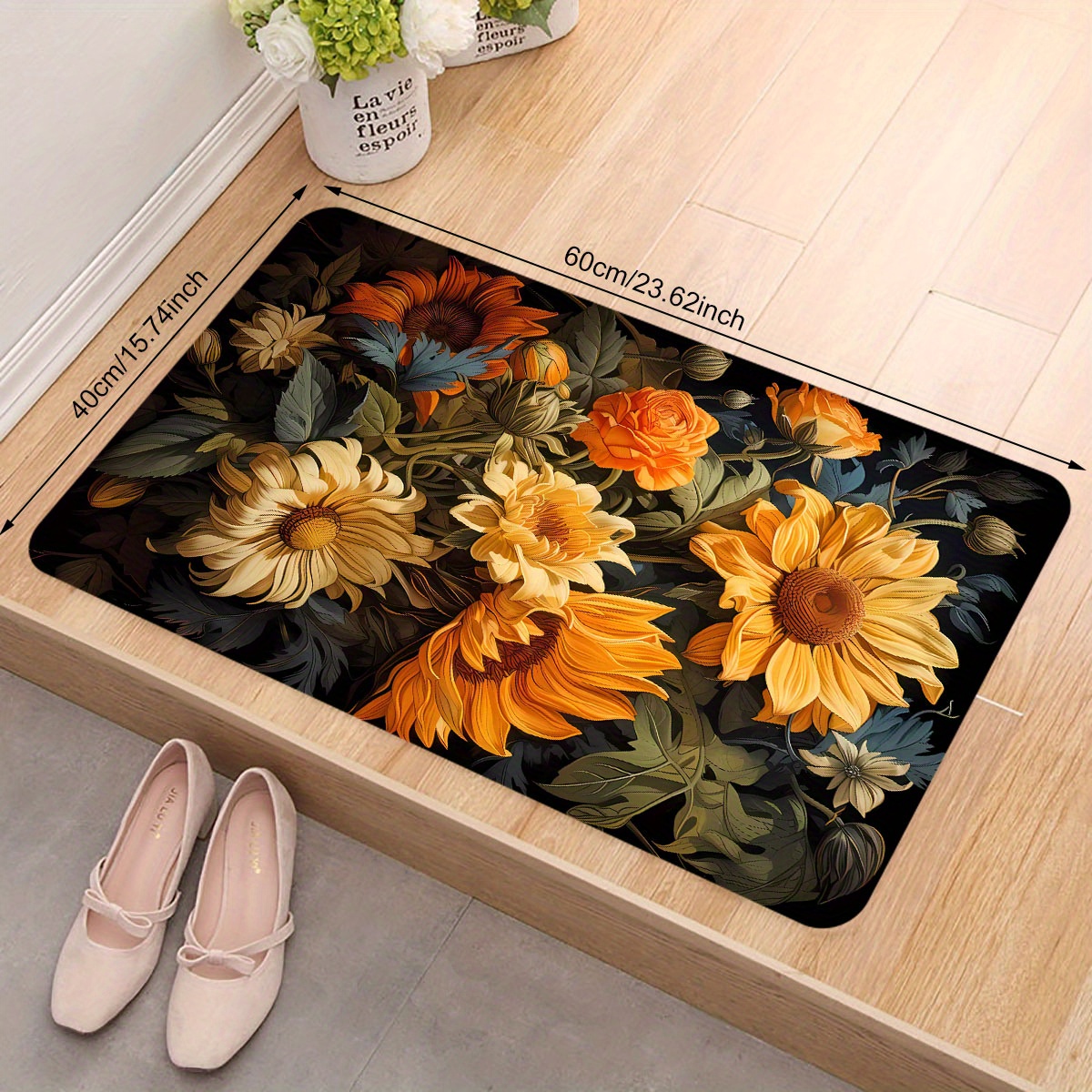 luxury floral door mat with plush flannel non slip sponge backing easy clean thick   for entryway living room bedroom bathroom kitchen   decor 1pc entrance mat adds style details 5