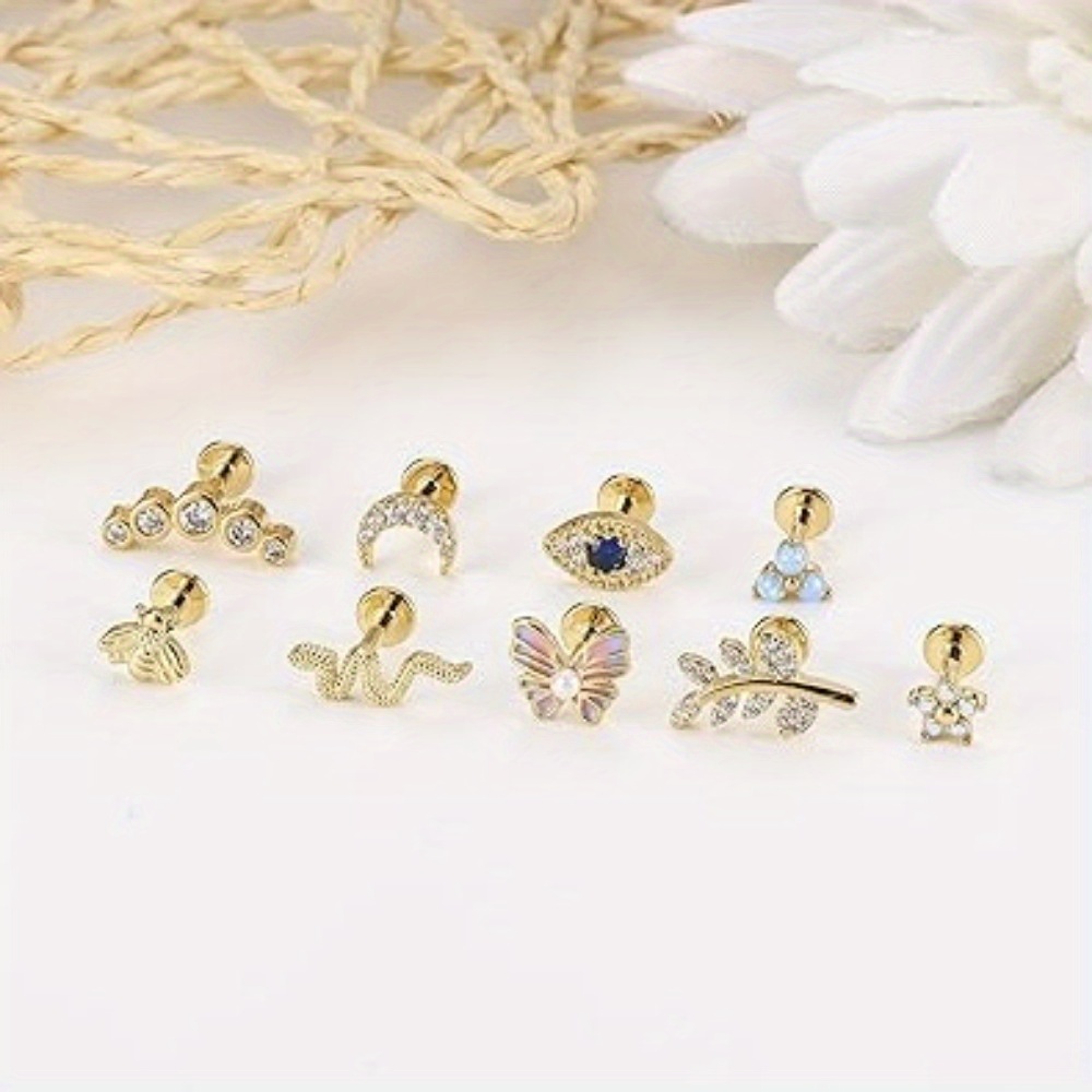 Copper 16G Cartilage Butterfly Moon Flower Stud Earrings