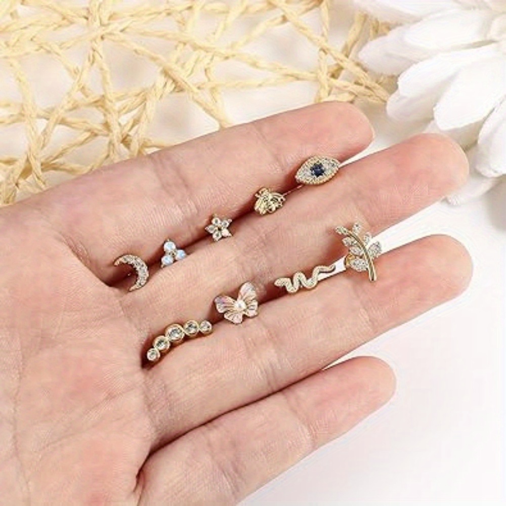 Copper 16G Cartilage Butterfly Moon Flower Stud Earrings