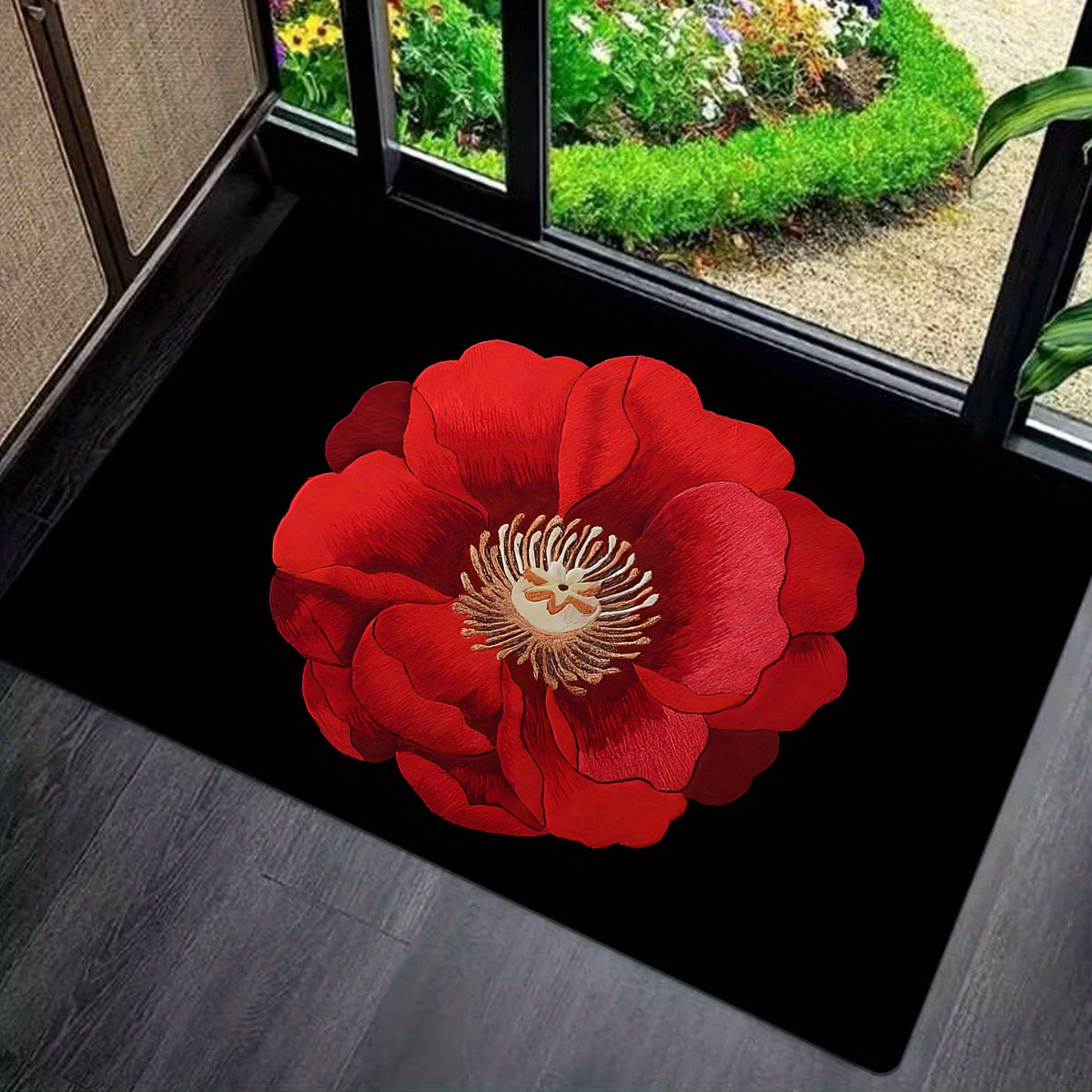 

1pc, Door Mat, Red Rose Elegant Door Mat, Anti-slip Dirt Resistant Floor Mat, Welcome Entrance Doormat Floor Mat, Non-slip Bath Rug, Indoor Outdoor Door Mats, Easy Clean Patio Entrance Mat For