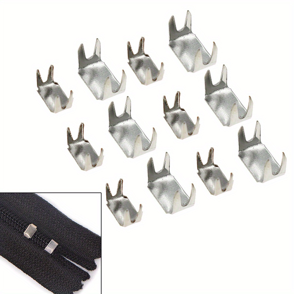 

145pcs #5 Silver Zipper Stops Top & Bottom, Anti-slip Zipper Clips For Jackets, Shoes, Bags, Durable Zip Fixer Replacement Parts