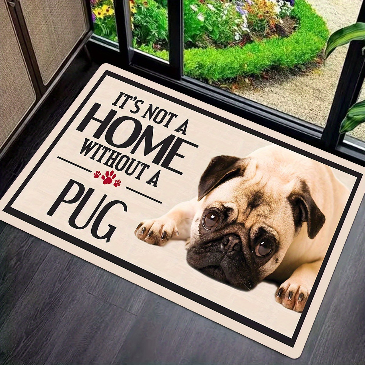

1pc, Long Hair Flannel+1cm Sponge Bottom Door Mat, Cute Dog Print Kitchen Mat, Non-slip Washable And Durable Carpet With Easy Maintenance, For Living Room Bedroom Home Decor Hotel Decor Indoor Decor