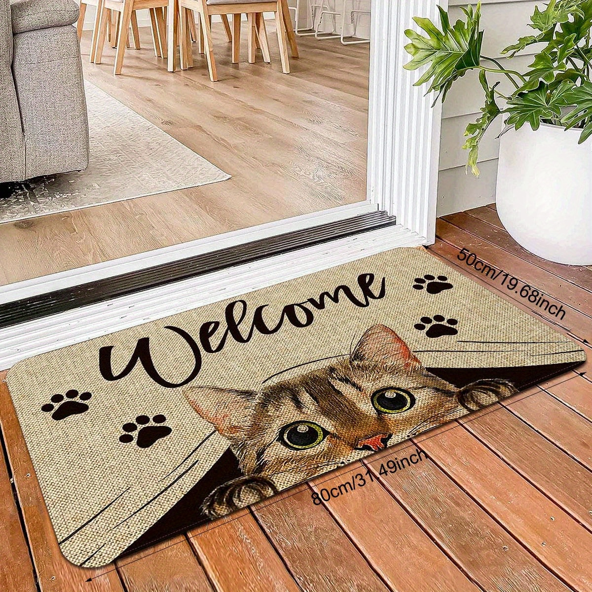 1pc entrance area floor mat welcome home text cat elements printed pattern rug polyester non slip stain resistant soft floor mat for indoor outdoor entrance floor doormat quick dry kitchen mat details 3