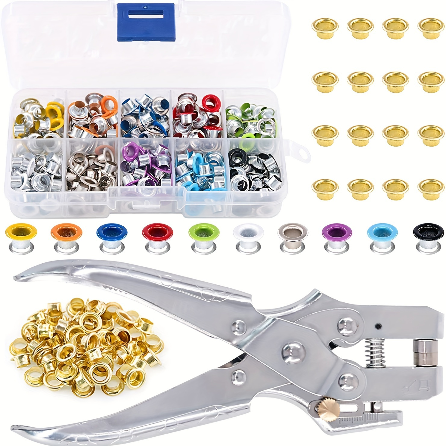 

401sets (11 Colors) 3/16 Inches Grommet Tool Kit Grommet Eyelet Plier Set Eyelet Hole Punch Pliers Grommet Hand Press Pliers With 300pcs Of Grommets Eyelets For Shoes Clothes Bags Craft Supplies