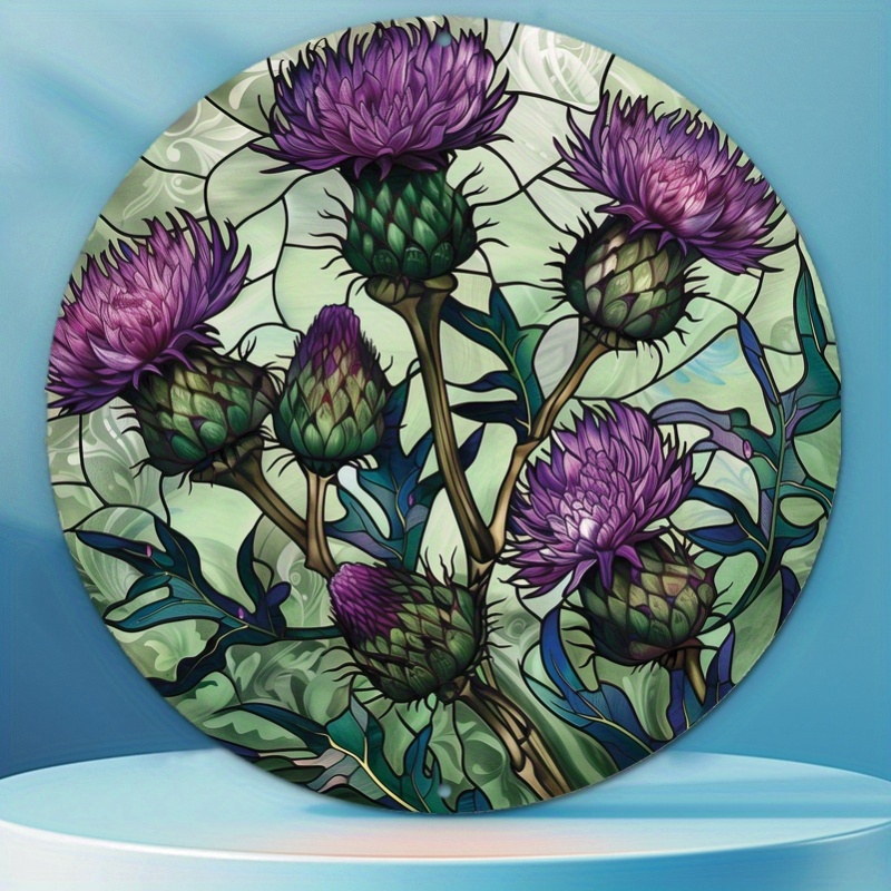 

1pc 8 Inch Round Purple Flowers Wall Art Decor, Decorative Wall Sign, Window Decor, Artistic Apartment Decor, Home Decor