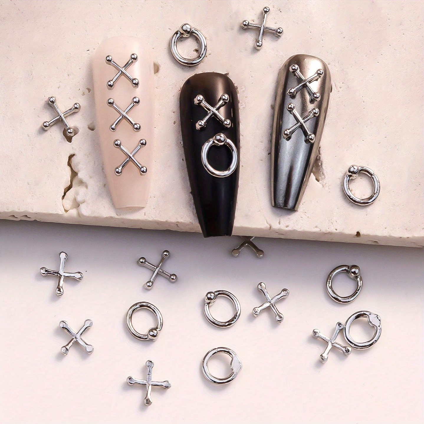 

20pcs Punk Style Metal & Circle Nail Art Charms - Scent-free, Perfect For Hands, Feet & Nails