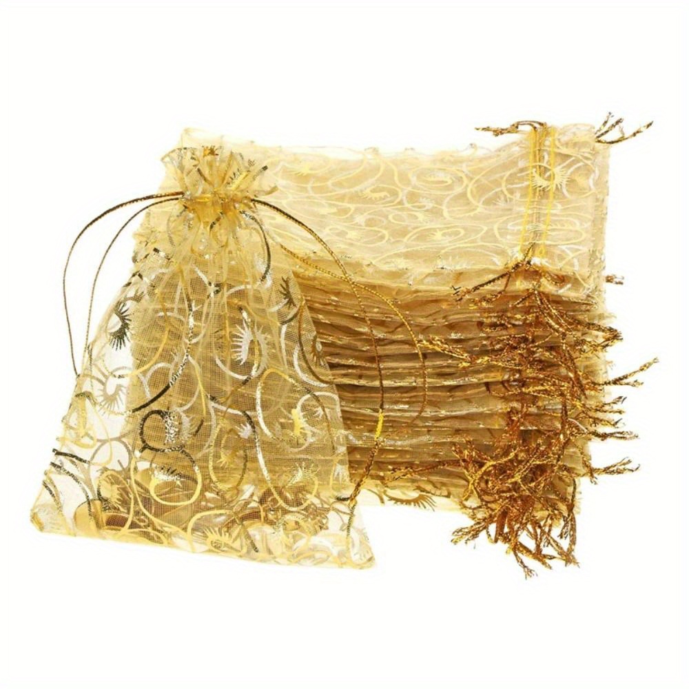 

50pcs/lot Organza Jewelry Pouches Wrap Jewelry Organizer Golden 9*12cm Candy Gift Packing Bags Drawstring Wedding Party Favor Gift Bag Wedding Candy Gift Bags