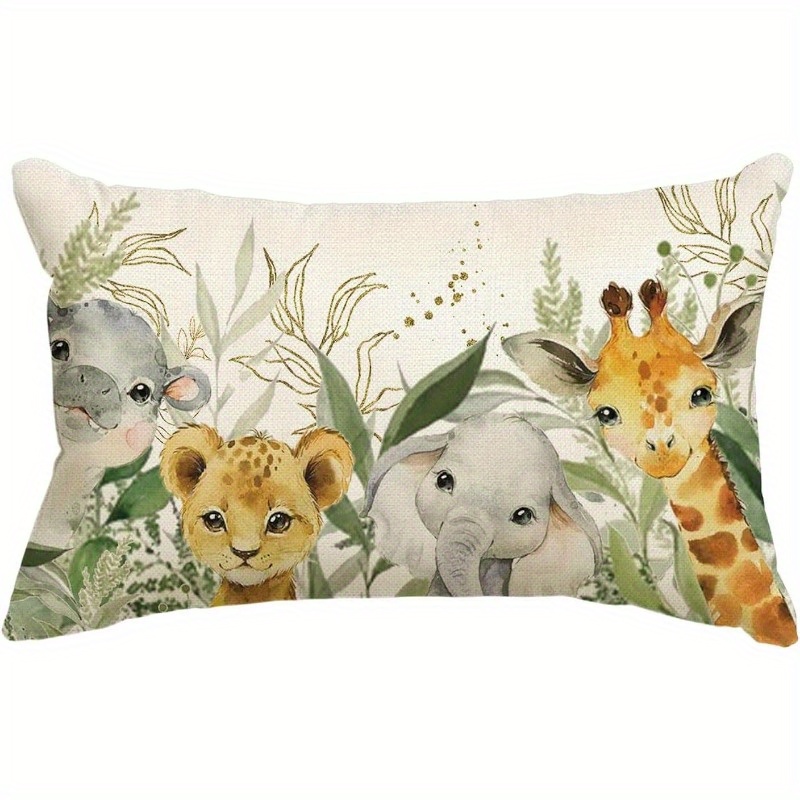 

1pc Elephant Giraffe Animals Throw Pillow Cover, Seasonal Spring Summer Birthday Gift Cushion Case Outdoor Decoration For Sofa Couch, 12x20inch/30x50cm, Pillow Insert Not Included