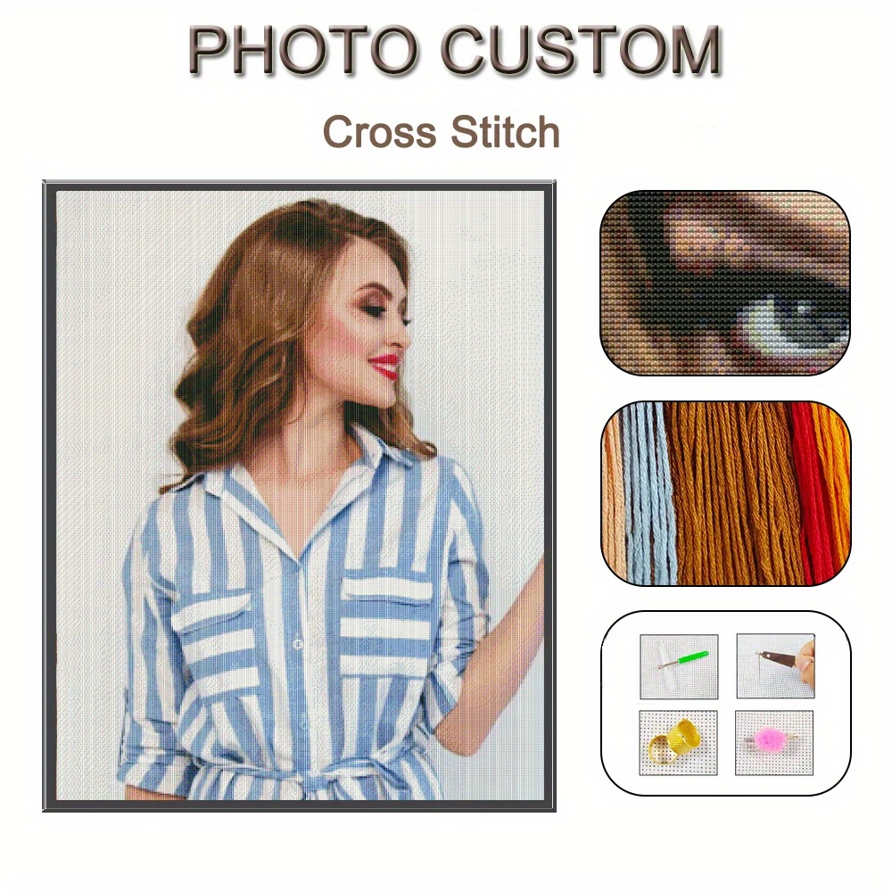 

Custom Photo Cross Stitch Kit - 19.7x27.6" Diy Canvas Embroidery, Personalized Portrait Needlework Gift