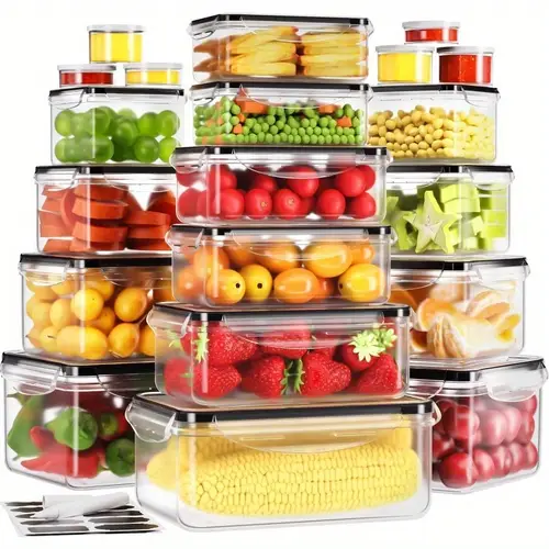 플립 탑이 있는 20개의 밀봉식 식품 저장용기 세트, 누수 방지 및 쌓을 수 있는 플라스틱 식사 준비용기, bpa 프리, 다용도, 식기 세척기 안전, 라벨 및 펜 포함