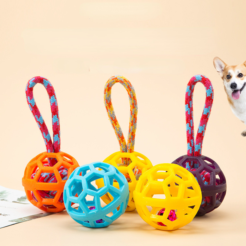 

Tpr Chew Toy For Dogs, Durable Rubber Knot Ball With Braided Rope Handle, High Elasticity Hollow Pet Toy For Teeth Grinding & Training, Breed Recommended For Medium Dogs, Non-battery Operated