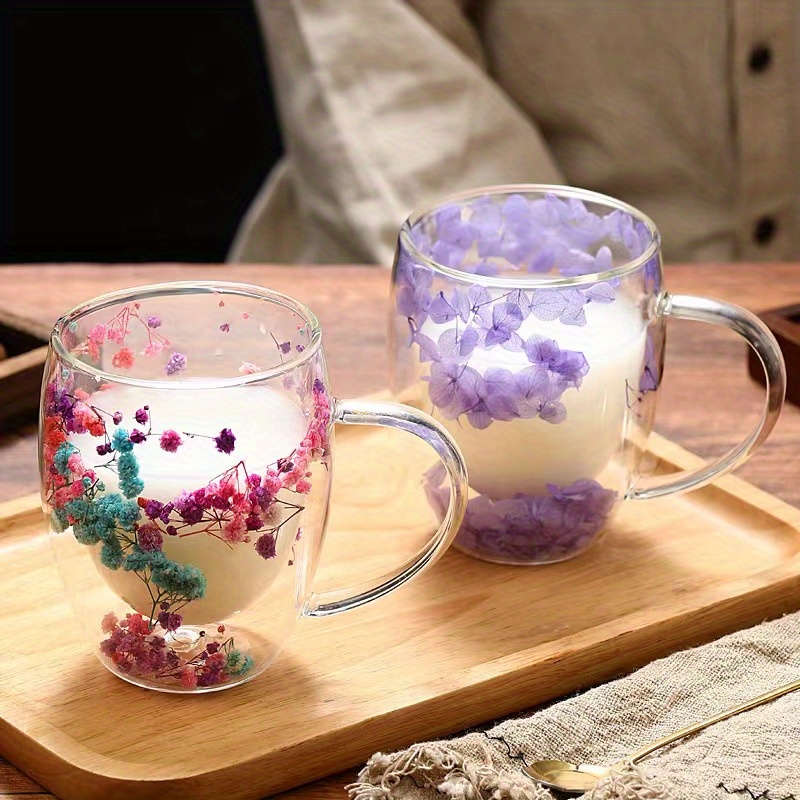 1pc floral glass coffee mugs creative double walled high borosilicate glass cups with flower petals design   cups for hot and cold drinks unique glassware collection details 0