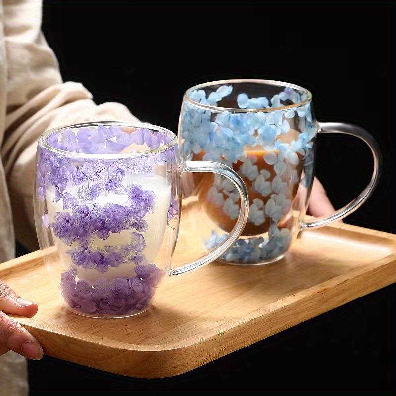 1pc floral glass coffee mugs creative double walled high borosilicate glass cups with flower petals design   cups for hot and cold drinks unique glassware collection details 5