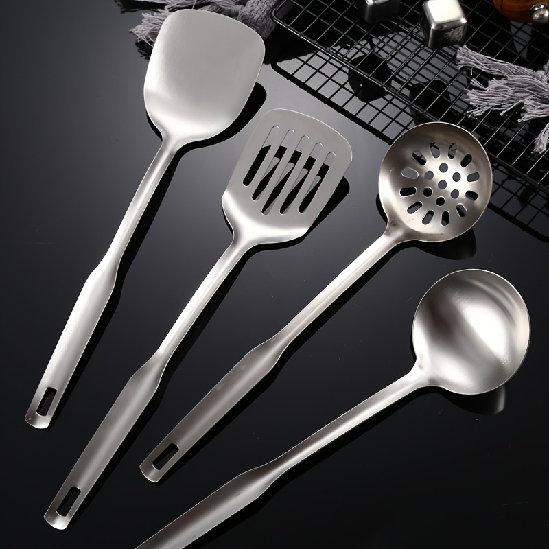 

4pcs/set Stainless Steel Kitchen Cooking Utensils, Soup Spoon, Colander Spoon, Small Frying Shovel, Slotted Spatula, Kitchen Utensils, Cooking Tools