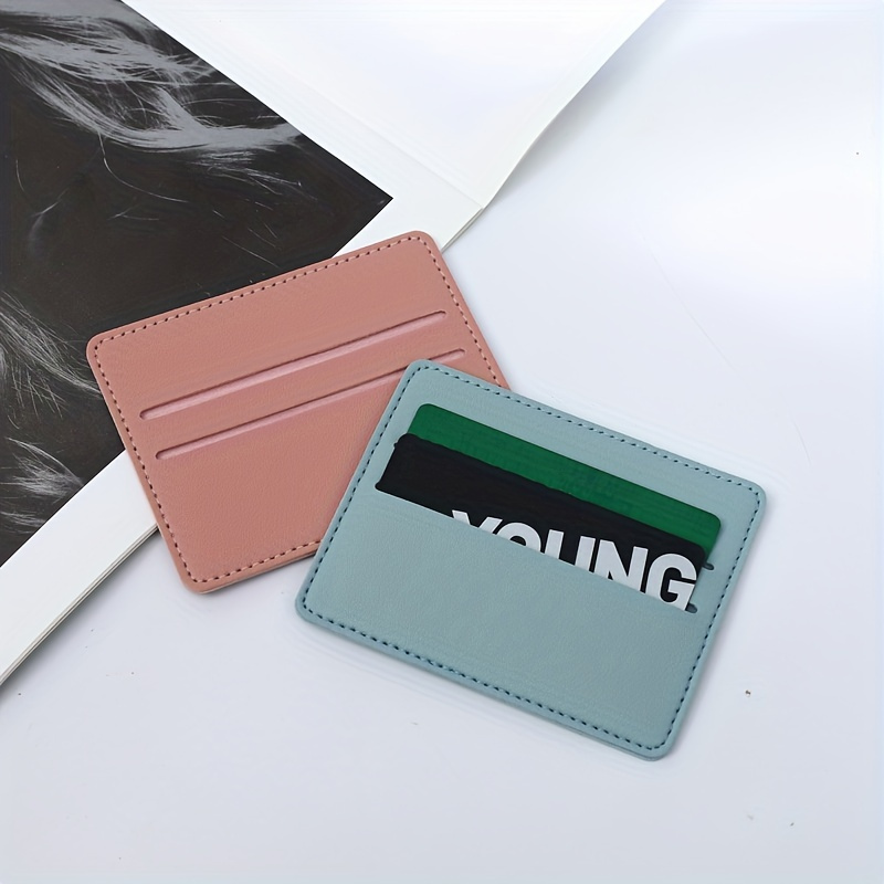 1pc mens card holder with dual card slots compact pu leather card holder ultra thin card holder mini trendy credit card holder ultra thin coin purse