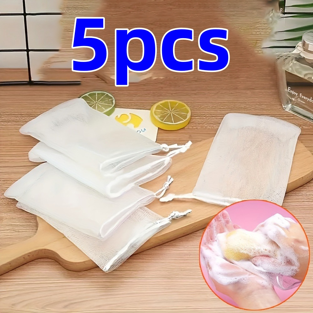 E-shop 5-teilig/10-teilig/20-teilig Seifenblasen-Netzbeutel, Peeling-Schaum-Netzseifenbeutel, Seifensparer-Zugbeutel, Gesichtsschaum-Netz