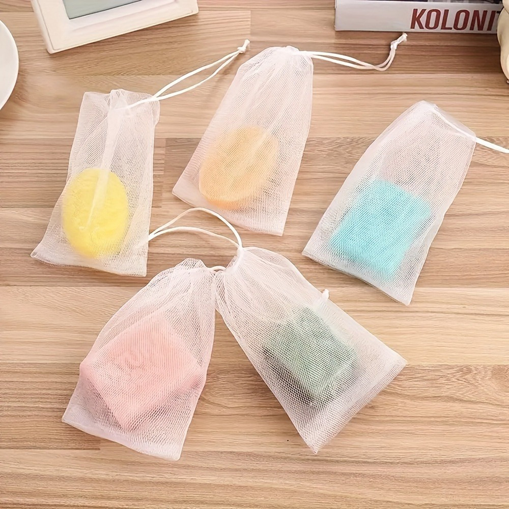 

5pcs/10pcs/20pcs Sac en à Bulles de Savon, Sac Exfoliant en de Mousse, Sac de Rangement pour Savon avec Porte-Cordon, de Mousse pour