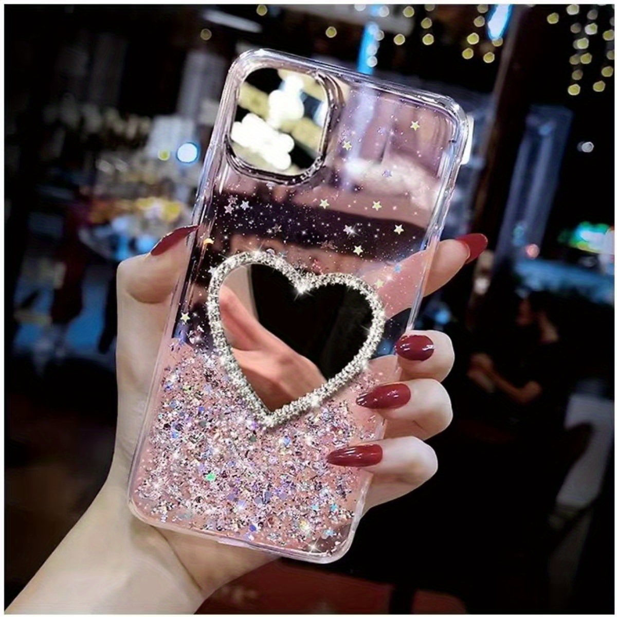 TEMU Phone Case - Glitter Heart Mirror Phone Case For Iphone 11, 12, 13, 14, 15, 16 Pro , Fully Protective And Shockproof