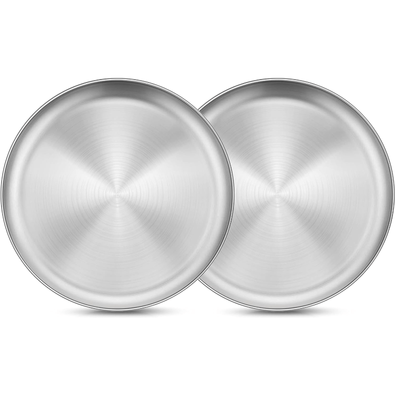 

2pcs 304 Stainless Steel Dinner Plates, Round Dessert Plates, Salad Plates For Camping, Serving Trays, Dishwasher Safe, Kitchen Gadgets Tableware For Restaurants, Food Trucks