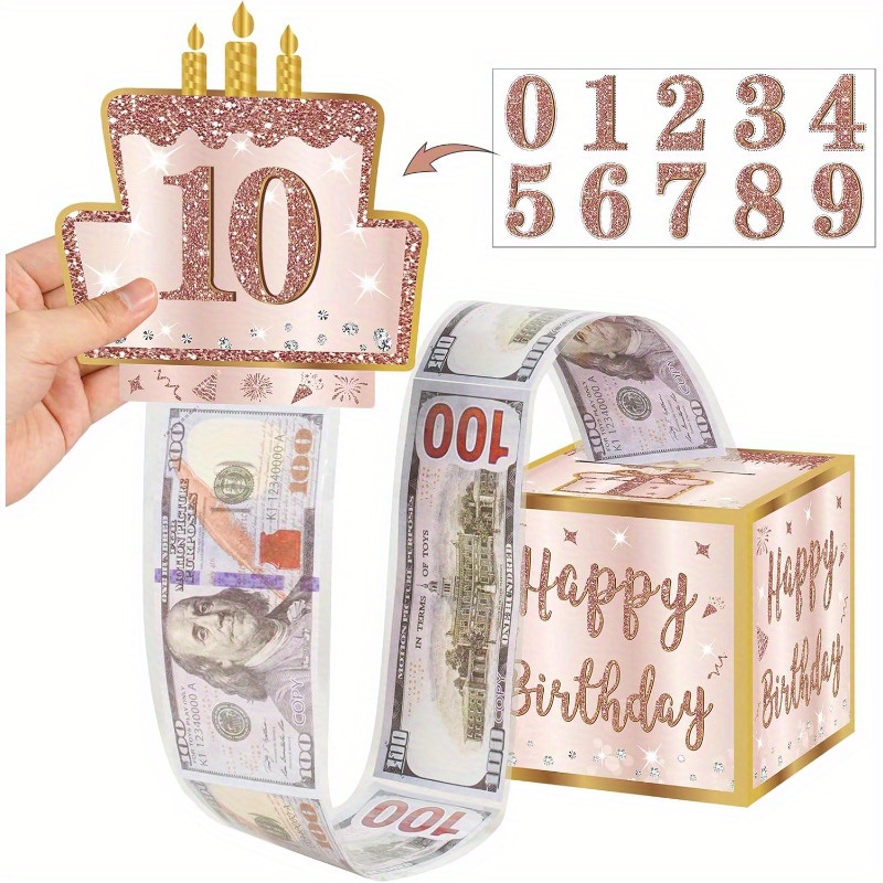

rose Golden Happy Birthday Money Gift Box With Diy Stickers - Surprise Cash Pull-out Card Toward Women & Girls, Perfect Toward Any Age