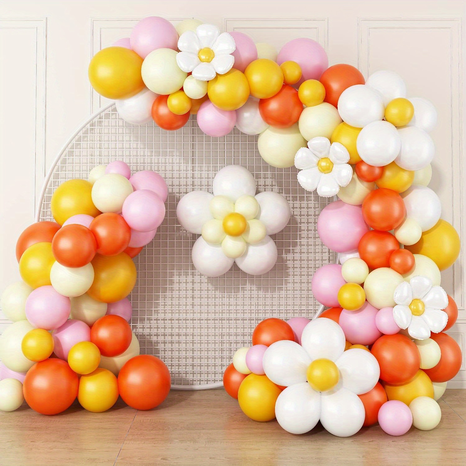 

109pcs Daisy Balloon Garland Arch Kit, Retro Hippie Boho Yellow Pink Orange Balloons Garland Daisy Flower Balloons For Birthday Baby Shower Bridal Wedding Groovy Daisy Party Decorations