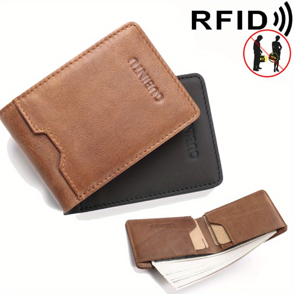 

Slim Top Layer Cowhide Simple Style Wallet, Rfid Blocking Multi-functional Card Holder