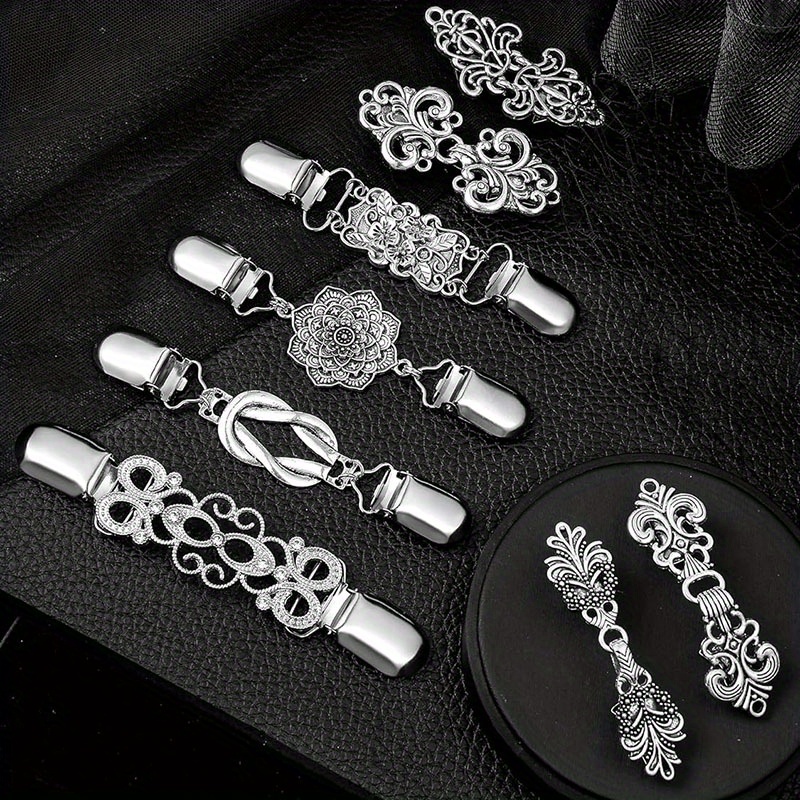 8pcs set metal sweater shawl clips vintage flower pattern elegant dress cardigan buckles retro clothes decoration accessory details 7