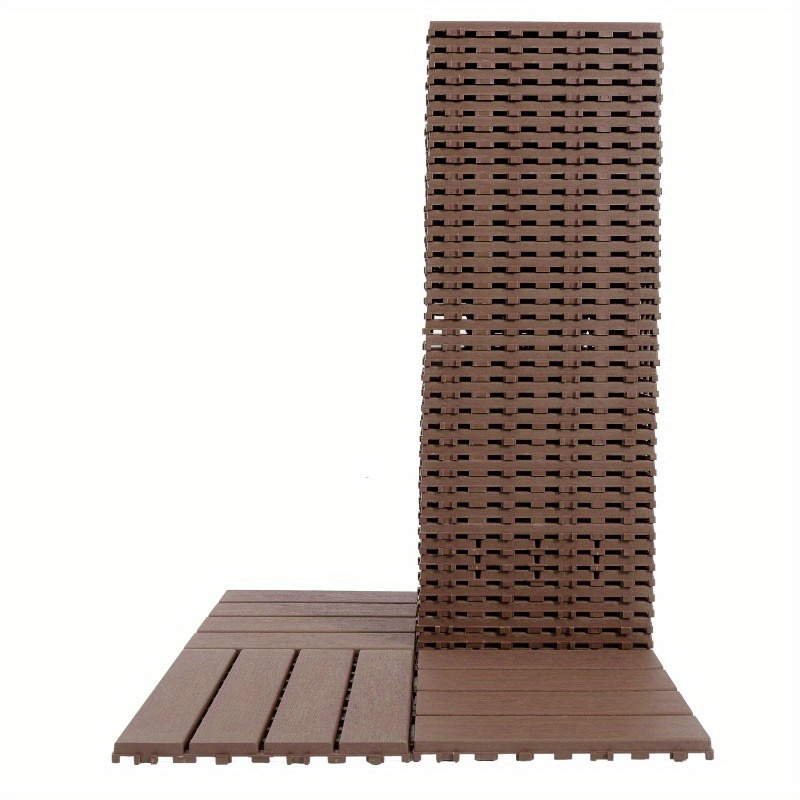 

44pcs Plastic Interlocking Deck Tiles, Durable Square Waterproof Outdoor Patio Flooring, All-weather Use, 11.8"x11.8" Easy Install- Brown