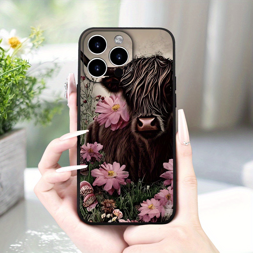 

Flower Black Cow Pattern Frosted Mobile Phone Case Anti-slip High-grade Texture Simple For 15/14/13/12/11/xs/xr/x/7/8/plus/pro/max/mini