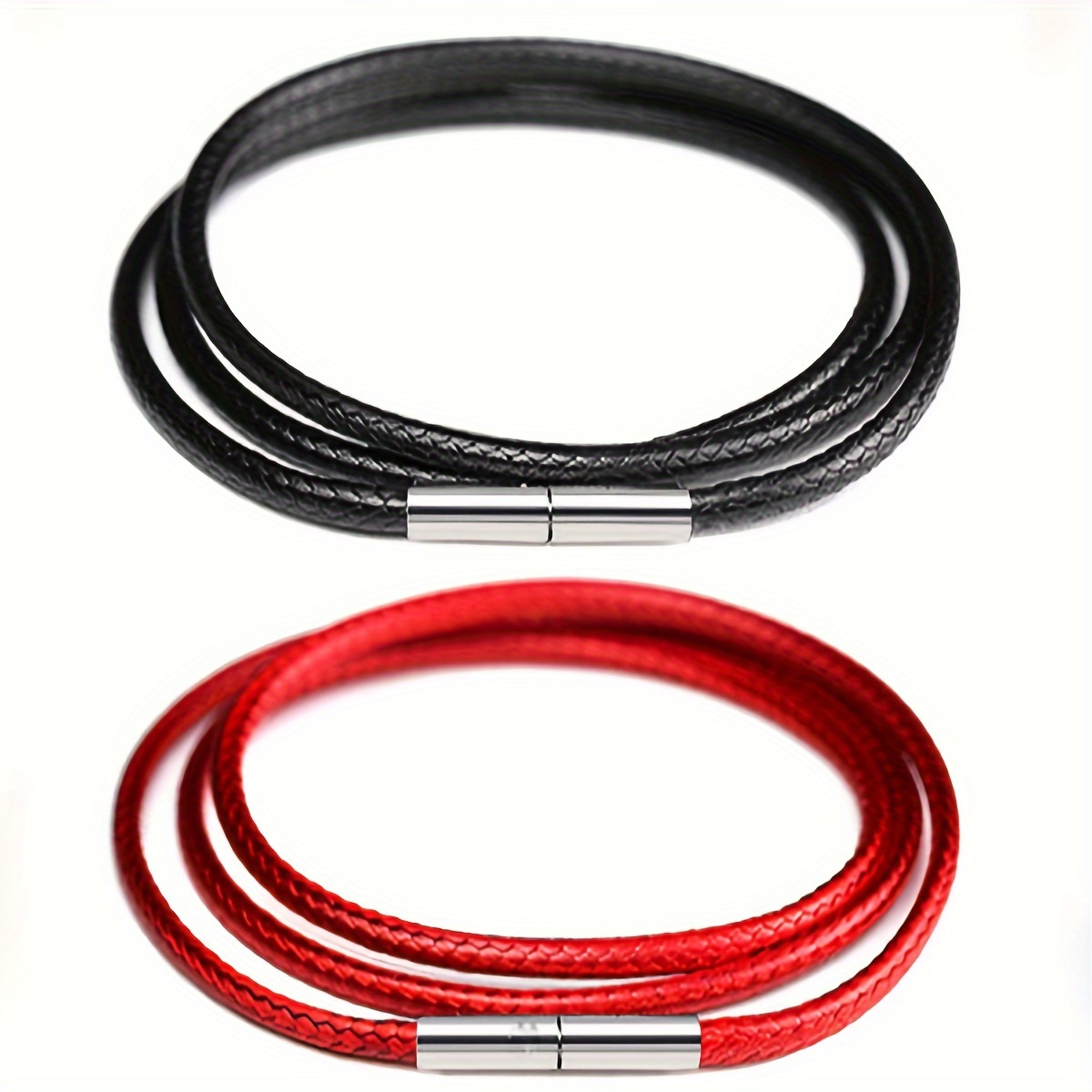 

1pc Punk Style 3mm Wax Cord Choker Necklace, 16"-30" Adjustable, Thin Polyester Necklace With Stainless Steel Clasp, Men' Accessory