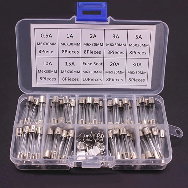 

72pcs 6x30mm Glass Fuse 0.5a-30a Fuse Tube With Bracket