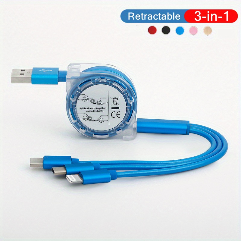 

3-in-1 Retractable Usb Charging Cable - Compatible With , Android, Type-c & Micro Usb Devices Including Oneplus, Tcl, , Vivo