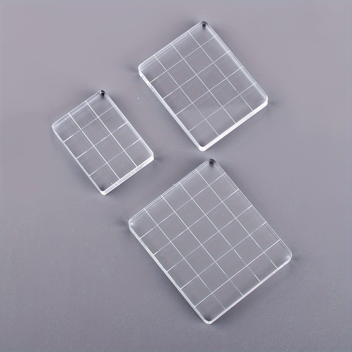 

3-piece Acrylic Stamp Block Set With Handles & Grids - Clear, Versatile Sizes For Diy Scrapbooking & Crafts Unlock Your Creativity With Precision - Great For All Skill Levels