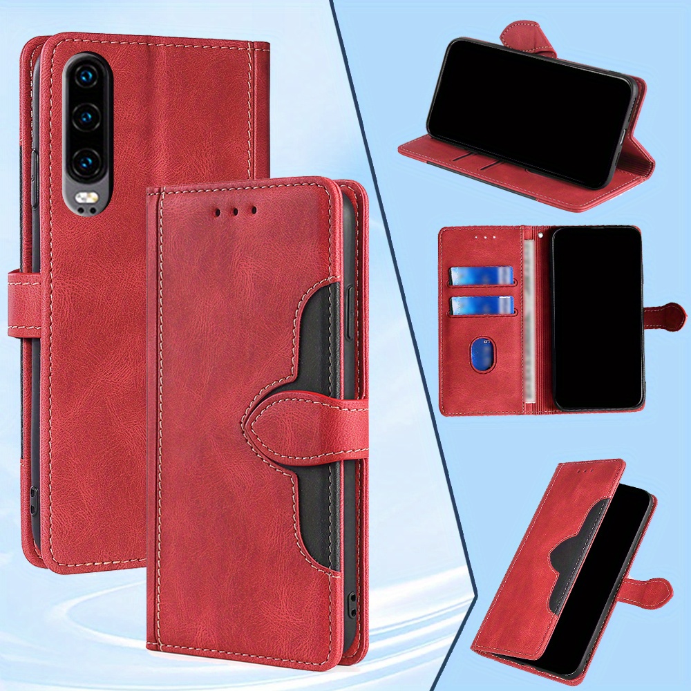 

Étui portefeuille en cuir pour téléphone portable Huawei P30/P30 Lite/P30 Pro/P20/P20 Lite/P20 Pro, étui à rabat magnétique avec porte-cartes, étui de protection rouge en TPU