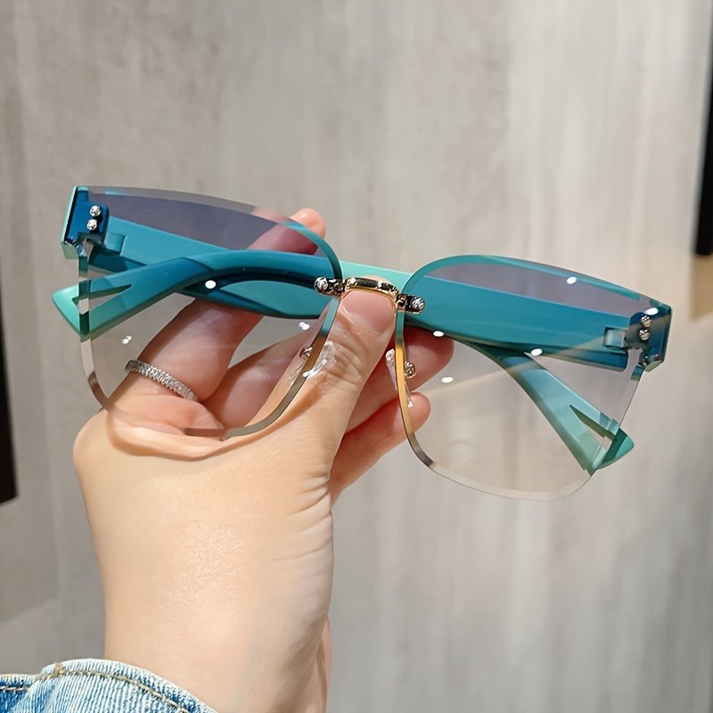 

Y2k Square Rimless Fashion Glasses Candy Color Gradient Sun Shades For Party, Beach, And Travel