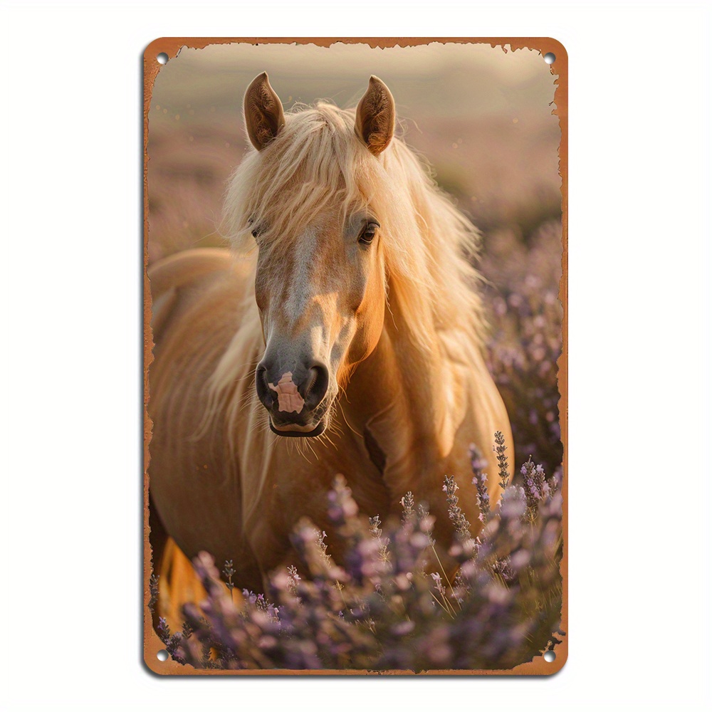 

Horse & Lavender Aluminum Wall Sign - , Easy-install Decor For Home & Garden, 8x12 Inches, Room Decor