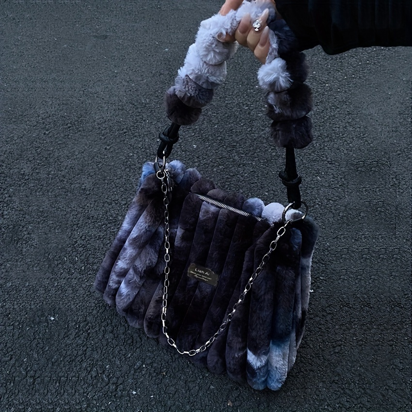 

Fashion Gradient Fluffy Shoulder Bag, Trendy Tie Dye Underarm Bag, Women's Stylish Handbag & Purse