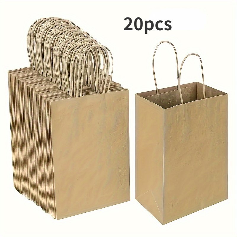 

20-piece Rustic Brown Natural Paper Bags With Handles - Perfect For Groceries, Candy, Birthday & Wedding Favors