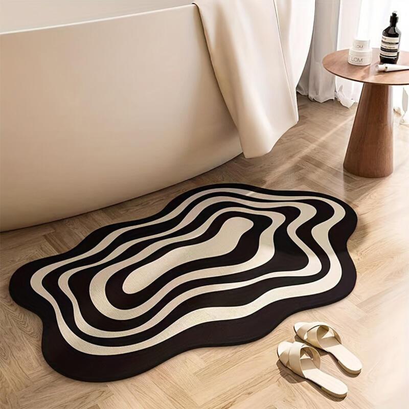 

1pc Irregular Diatom Mud Mat, Home Decor Floor Mat, Non-slip Absorbent, Black & White, 40x60cm, Living Room Bedroom Floor Rug