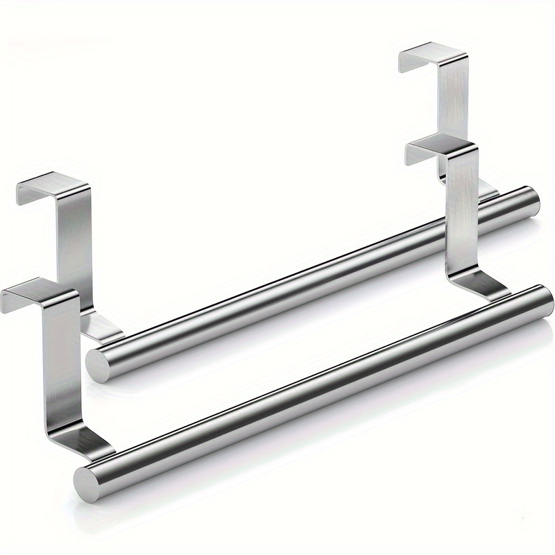 

2pcs Over The Door Towel Bar Set, Traditional Style, Stainless Steel Kitchen & Bathroom Rack, Fits Cabinet Cupboard Doors, Metal Accessories