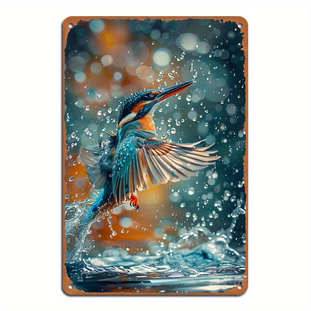 

1pc, Plaque métallique décorative en d'oiseau Kingfisher, Décoration murale rétro en métal pour , , , , (8x12 pouces/20*30cm)