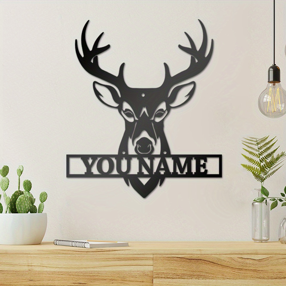 

1pc Personalized Deer Head Metal Art Sign, Custom Name Classic Style, Iron Wall Decor For Home, Garden, Patio, Party Decoration, Gift Idea