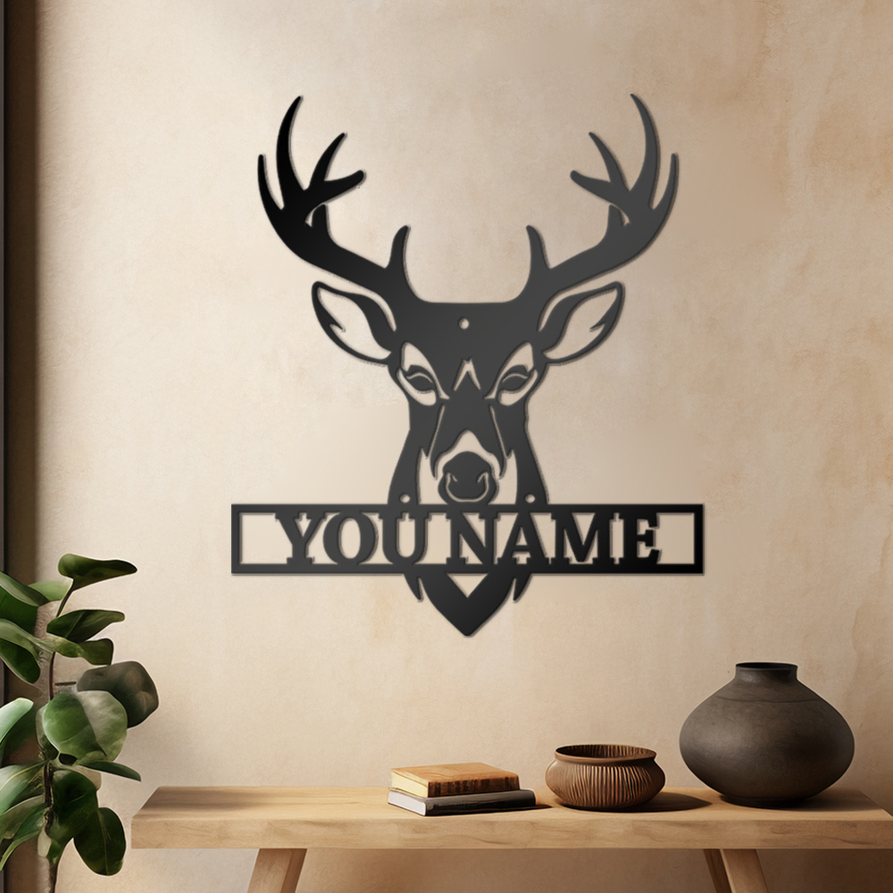 

1pc Custom Metal Art Sign, Modern Personalized Deer Pattern With Customizable Font, Home Garden Party Decor, Patio Porch Wall Art Gift