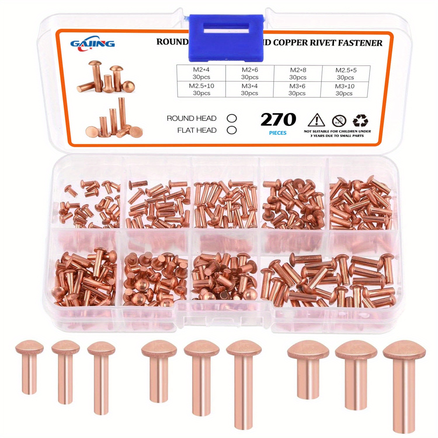 

270pcs Rivets Set - Flat Head Or Round Head, Assorted Sizes M2x4/6/8, M2.5x5/8/10, M3x4/6/10 - Perfect For Faux Leather Crafting & Diy Projects