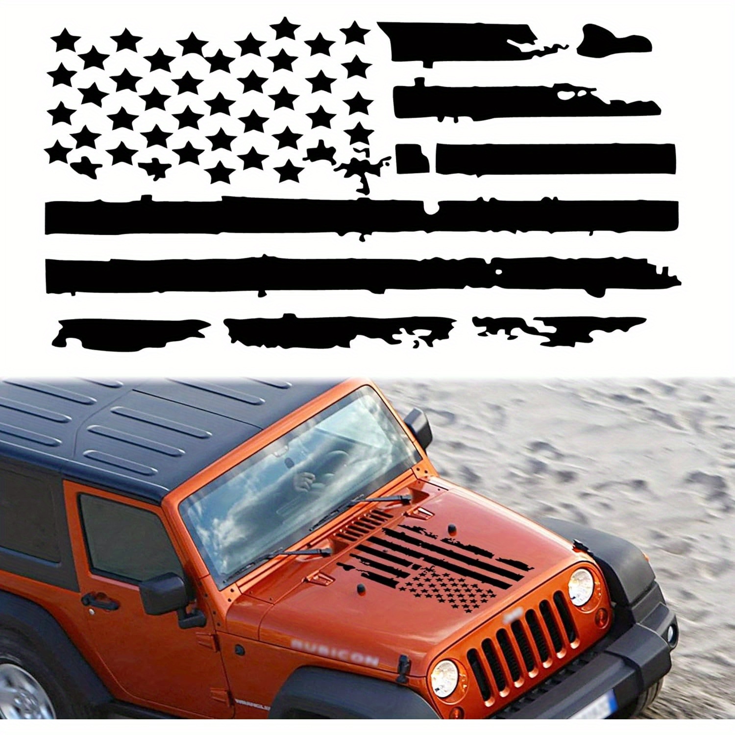 

23.6'' American Flag Distressed Decal For Auto Hood Usa Flag Stripe Graphic Vinyl Waterproof Universal For All Car Suv Truck Hood Window Door Sides Windshield Decoration